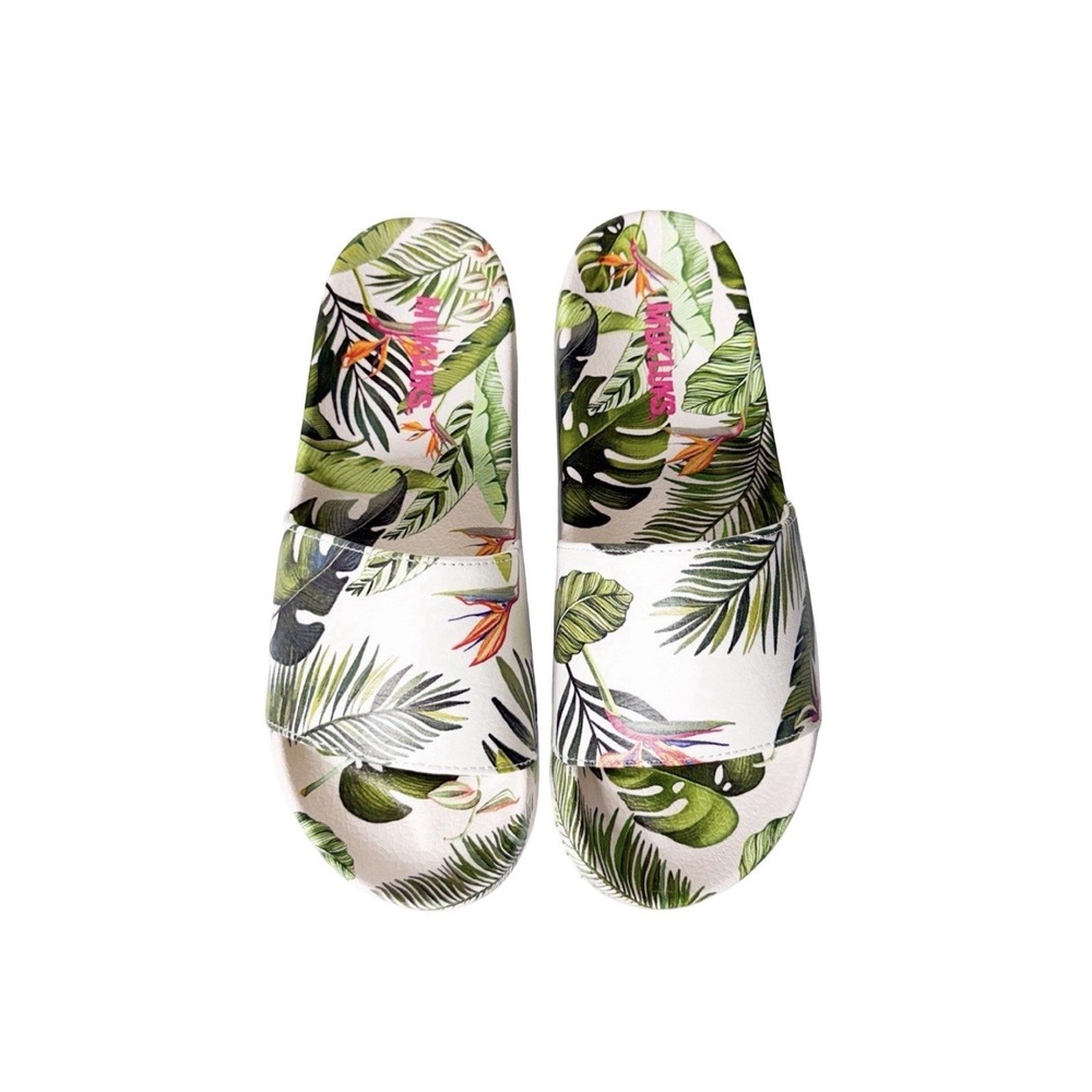 Essentials by MUK LUKS Tropical Palm Leaf Slide Sandals Women's Size L 9–10